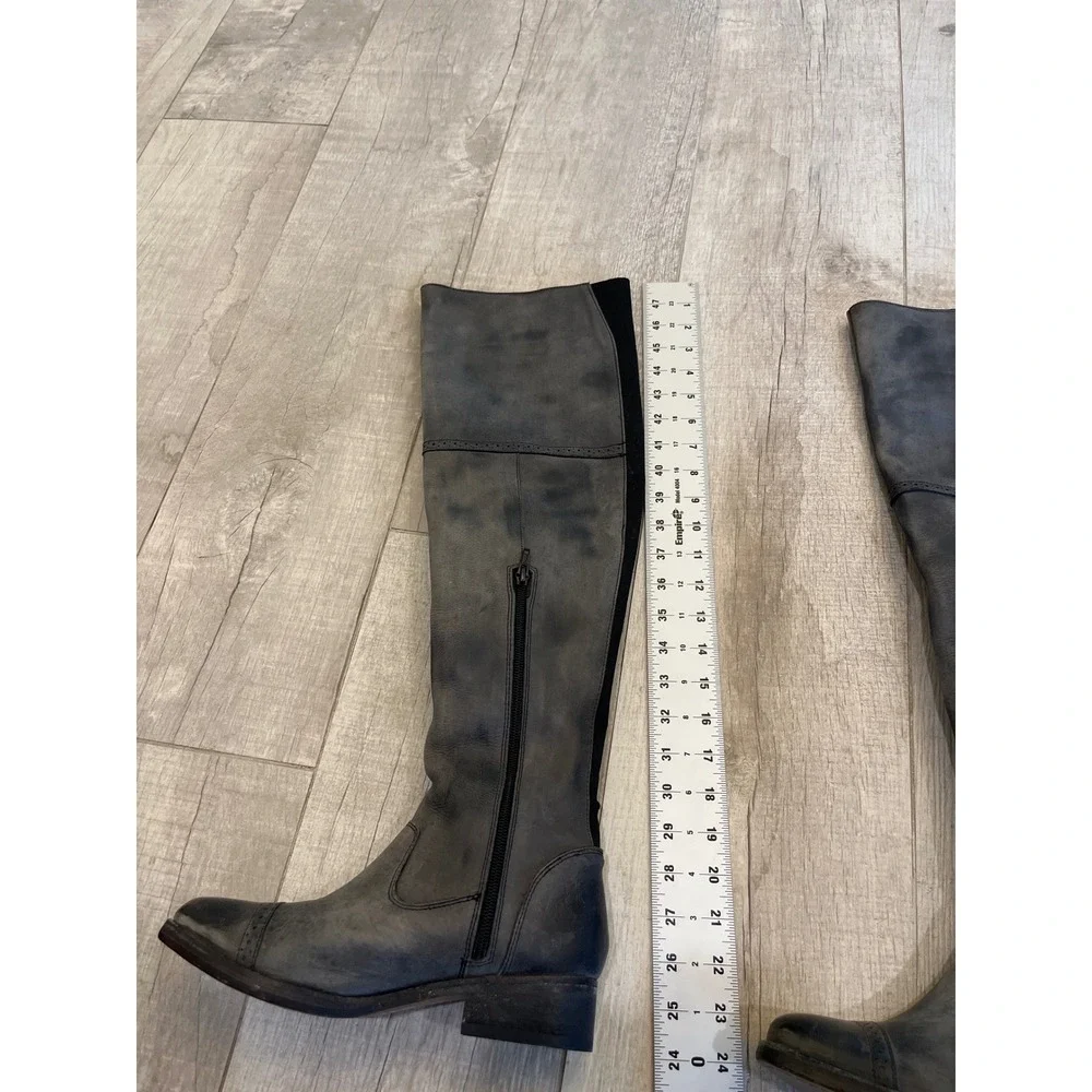 Free People Grey Leather Over The Knee Boots Cap Toe Distressed EU 37 US‎ 7